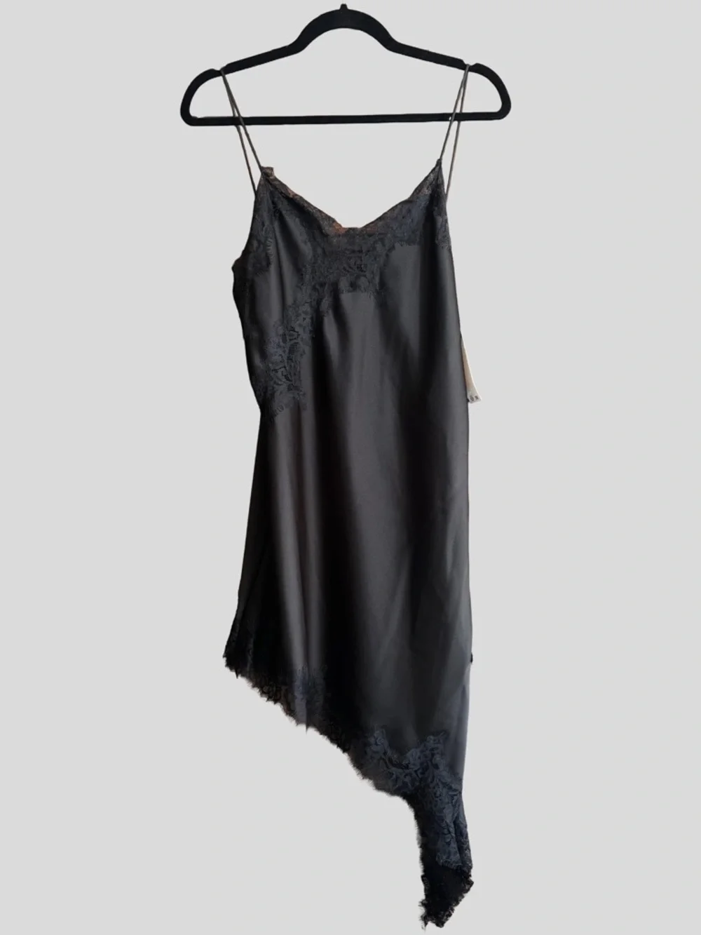 Zara ZW Collection Black Asymmetric Lace Slip Dress - Picture 2 of 7